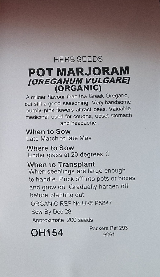 pot majoram seed packet